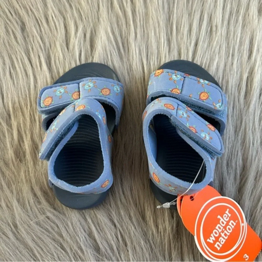 Wonder Nation Blue Turtle Sandals Baby Boys Size 3 Adjustable Straps Shoes‎